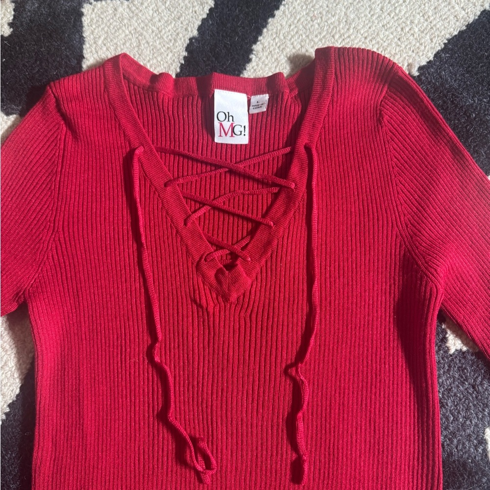 Oh MG Red Sweater with Lace up Front